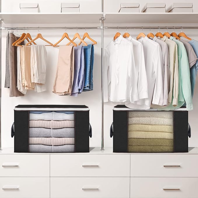90L Large Storage Bags, 8 Pack Clothes Storage Bins Closet Organizers | Foldable Storage Containers, with Reinforced Handle, for Clothing, Blanket, Comforters, Bed Sheets, Pillows and Toys,Black - Image 6