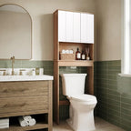70"H Over The Toilet Cabinet with Asymmetrical Doors, Natural &White by OONNEE
