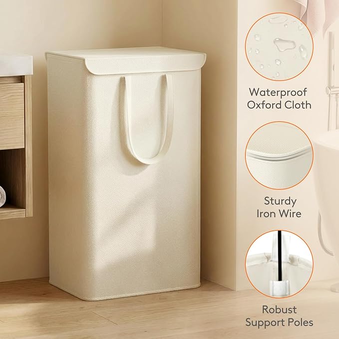 Lifewit 105L Laundry Basket with Lid and Long Handles, White - Image 5