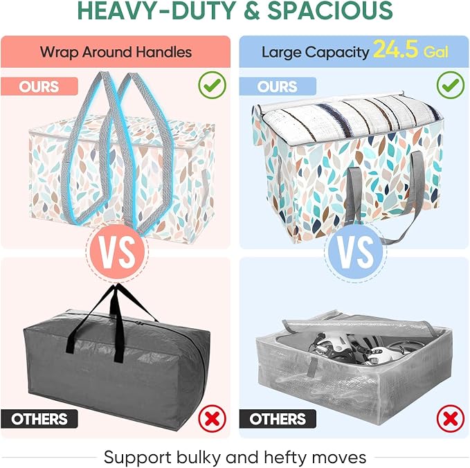 BALEINE 2-Pack Oversized Moving Bags with Reinforced Handles, Heavy-Duty Storage Tote for Clothes, Moving Supplies (Mosaic, 2-Pack) - Image 4