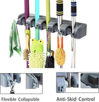 PP Plastic Multi-Function Broom & Mop Wall Mount Holder (16.93.352.36in, Gray) - Screw-Mounted Space Saver for Kitchen/Garage/Garden Tool Organization - Image 2
