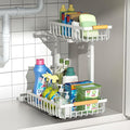 Merrylun Under Sink Organizers,5 Adjustable Height，Metal Pull Out Under Sink Organizers and Storage Shelves with Sliding Drawer, White 1pack（Hight 13.6″-16.9″） by Merrylun