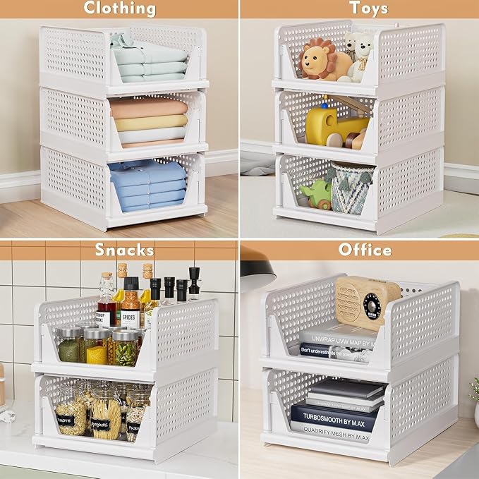 caktraie 8 Pack Stackable Closet Storage Basket - Stackable Storage Bins | Multifunctional & Foldable Closet Organizer Waterproof, Wardrobe Cupboard Space-Saving Storage Drawer Organizer - Image 5
