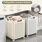 57L Foldable Collapsible Laundry Basket, with Wheels+Handles(Cream White) - Image 2