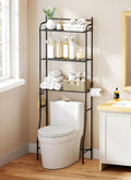3-Tier Over The Toilet Storage, Bathroom Organizer, Space-Saving, Above Toilet Storage Rack with 4 Hooks and Paper Holder, Metal Shelf, Black by Suuiwau