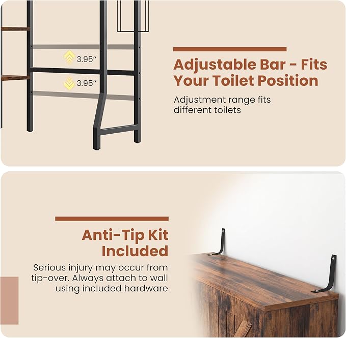 Over The Toilet Storage Cabinet,31" W Bathroom Organizer, Brown - Image 6