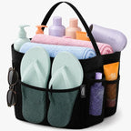 YASONIC Mesh Shower Caddy Portable for Dorm College Room Essentials, 8-Pocket Large Shower Bag with Single Handles, Hanging Shower Basket for Beach, Swimming, Bathroom, Beach, Black by YASONIC