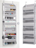ULG 1 Pack Over Door Organizer with 5 Large Pockets 10 Mesh Side Pockets, 44 lbs Weight Capacity Hanging Storage Organizer with Clear Window for Kids Toys, Shoes, Diapers, Grey, 5 Layer by ULG