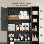7-Tier L-Shaped Wooden Over the Toilet Storage Cabinet with Doors, Modern Over Toilet Bathroom Organizer Shelf with 2 Large Drawers, Bathroom Over Toilets Storage Cabinet, Space Saver, Black - Image 4
