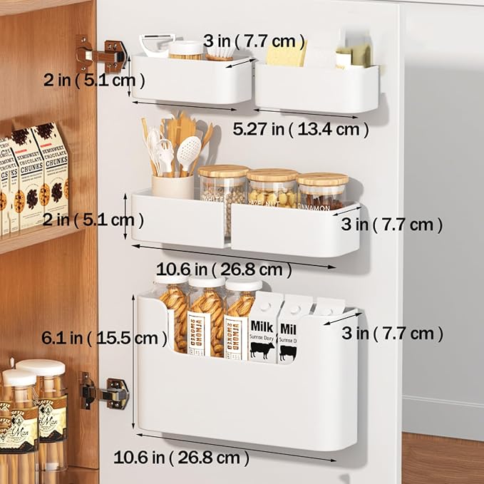 Adhesive Cabinet Door Organizer Storage 4 Pack, Door Rack Shelves Holder for Sink Kitchen Bathroom RV Pantry Bedroom Closet Laundry Office, White - Image 2