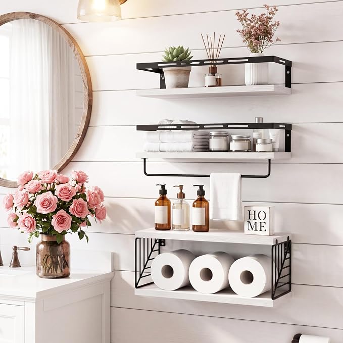 Fixwal Wall Mounted Bathroom Shelves Over Toilet (3+1 White) - Image 4