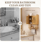AmazerBath Bathroom Wall Cabinet, Bamboo Over The Toilet Storage Cabinet, Hanging Medicine Cabinets with Towel Bar, Wall Mounted Storage Shelf with Adjustable Shelves for Small Spaces - Image 5