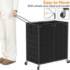 WOWLIVE Double Laundry Hamper with Wheels, Metal Rolling Laundry Basket - Image 5