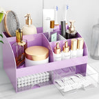 Makeup Organizer with Drawers, Cosmetic Storage for Dresser Vanity and Bathroom Countertop, Beauty Holder for Lipstick Brush, Skincare Organizer for Vanity, Cosmetic Display Case (Purple) by COMFYROOM