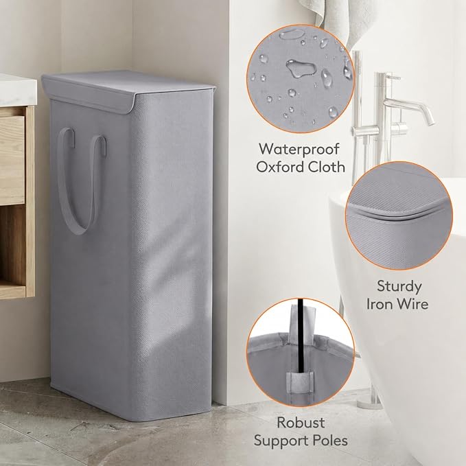 Lifewit 65L Laundry Basket with Lid and Long Handles, Grey - Image 5