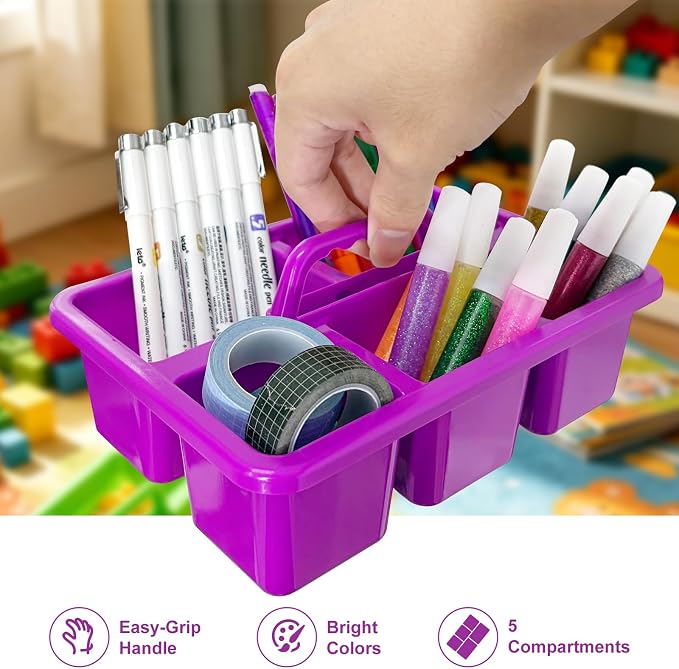 6PC Classroom Caddy, 7.87x5.9x3.35 Inches, 5 Compartment with Handle - Image 4