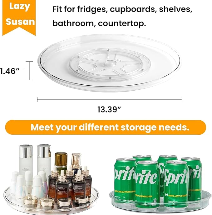 vacane 4 Pack Turntable Organizer Non-Skid, Large 13" Cabinet Lazy Susan Clear Turntable Organizer for Pantry Lazy Susan Organizer, Storage Containers for Kitchen, Countertop - Image 2