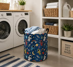 MAIZMZ Kids Storage Bin Astronaut Space Hamper,15.7" D x 19.7" H Waterproof Linen Laundry Basket with Leather Handles for Boys Room, Gifts - Image 3
