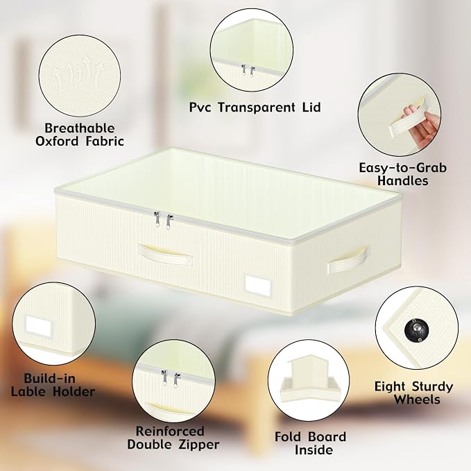 EE-RoomWorld Under Bed Storage with Wheels, No Assemble Required 7.5 inches height Under Bed Storage bins,Large capacity Rolling Underbed Shoe Storage containers，dorm underbed storage drawers - Image 2