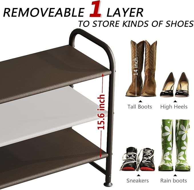 INGIORDAR 3 Tier Long Shoe Rack Organizer for Closet Metal Shoe Storage - Image 5