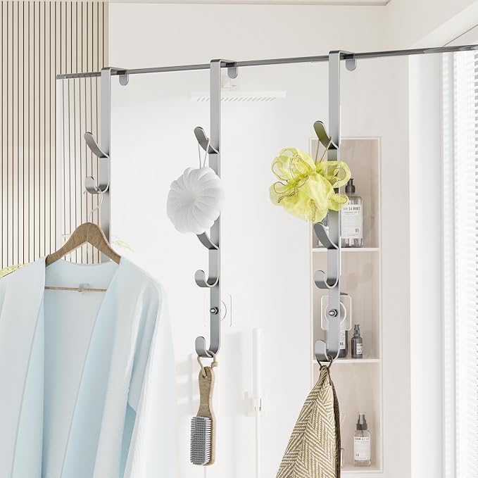 Kaiferty Over The Door Hooks, Metal Door Hooks for Hanging, Over The Door Purse Organizer for Door Coat Hanger, Back of Shower for Hanging Towel Rack Clothes, Hat, Bathroom, Closet (Silver-3Packs) - Image 8