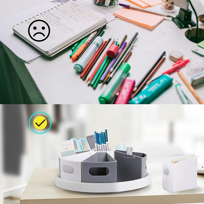MeCids 360 Rotating Storage Organizer Desk Organizers Pen Holder– 12” Lazy Susan Style Caddy with Removable Bins, for Home Office Supplies, Art Supplies, Make-up & Kitchen Use, with Card & Gift Box - Image 6