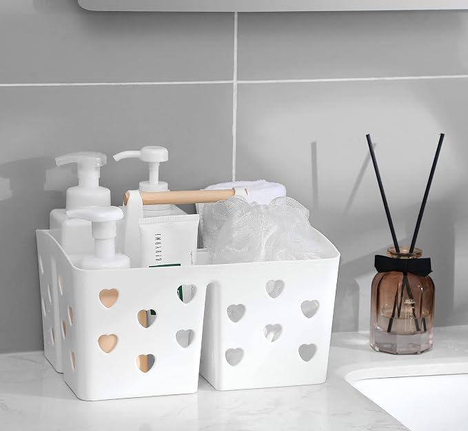 Portable Shower Caddy Plastic Shower Basket Organizer with Handle, White - Image 3