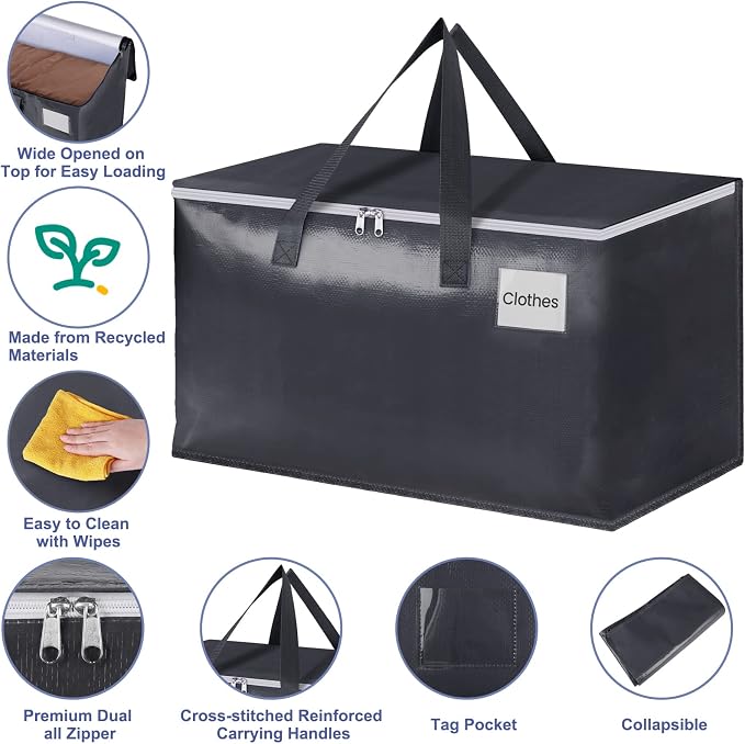 StorageRight Heavy Duty Moving Boxes-Moving Bags with Zipper, Reinforced Handles and Tag Pocket-Collapsible Moving Supplies-Totes for Storage Great for Moving, Storage and Travel 93L(Gray-6 Pack) - Image 3
