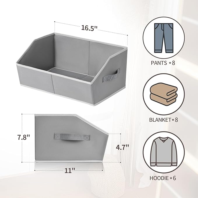 Homsorout Trapezoid Storage Baskets for Shelves - Large Fabric Baskets for Organizing, Foldable Storage Bin with Handles, Cube Storage Organizer Bins for Clothes, Blankets, 4 Pack, Grey - Image 2
