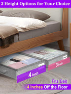 4-in Low Profile Under Bed Storage, No Structure, 2-Pack, Gray | 4" Ultra-Slim, Clear Lid, Reinfoced Handles & Smooth Zips, Dustproof & Waterproof, for Low Bed, Couch, Crib Storage - Image 2