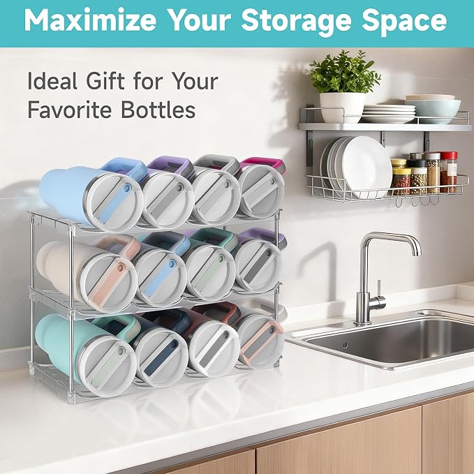 Stackable Water Bottle Organizer Large Compartment Water Bottle Holder - Image 5
