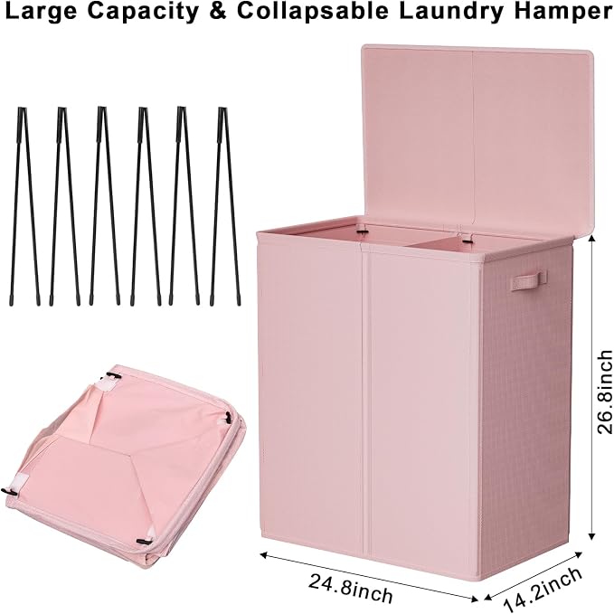 WOWLIVE 154L Double Laundry Hamper 2 Section with Lid and Removable Bags - Image 5