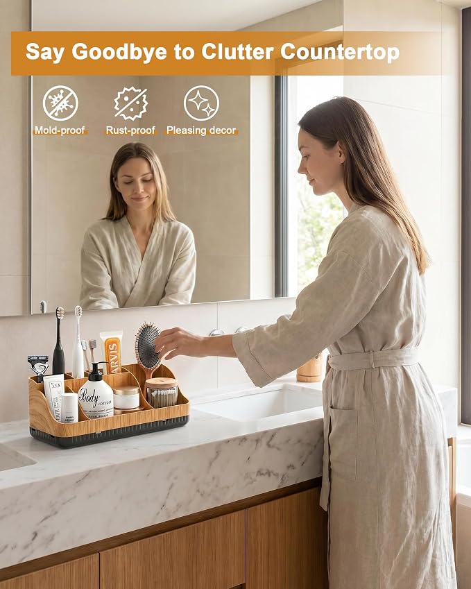 Bathroom Counter Organizer and Storage, 7 Slots Detachable Toothbrush Holders for Bathrooms, Anti-Slip Electric Toothbrush and Toothpaste Holder Countertop - Image 2