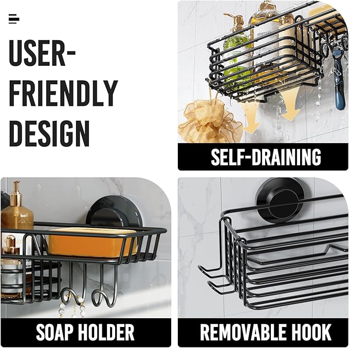 LEVERLOC Suction Cup Shower Caddy, Bathroom Shelf With Hook & Soap Holder - Image 5
