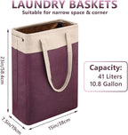 Laundry Basket with Handles Beige&Burgundy Slim Laundry Bin Collapsible Dirty Clothes Basket Narrow Laundry Bag Foldable Dirty Hamper for Camping, Dorms, Apartments - Image 3