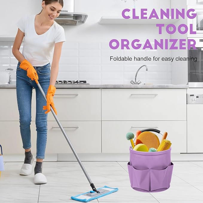 Cleaning Caddy for Cleaning Supplies,17L Cleaning Supply Caddy with Handle Foldable Cleaning Supplies Organizer Bucket Cleaning Products Organizers for Home, Garden (Purple) - Image 4