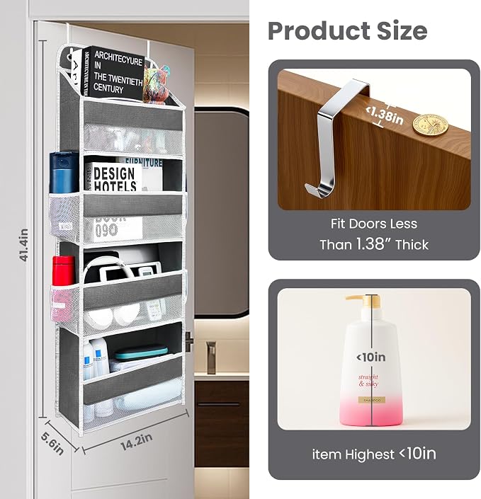 Over The Door Organizer 4 Shelves & 4 Side Pockets, Large Storage Rack - Image 2