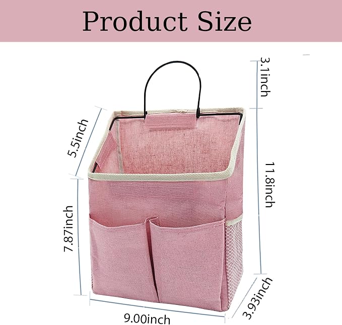 2pcs Wall Hanging Storage Bag,Wall Hanging Organizer Bags with Pockets, Wall Organizer Storage for Dormitory Bathroom Bedroom Kitchen(Pink) - Image 2