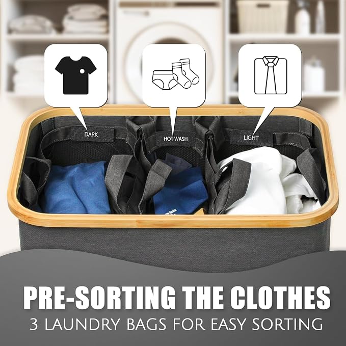 Hampers for Laundry Basket with Lid, 160L Large Laundry Hamper 3 Section - Image 4