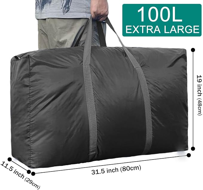 100L Extra Large Storage Bags, Big Moving Bags with Strong Zippers & Carrying Handles, Packing Bags for Moving, Storage, Travel and Camping, Storage Totes For Space Saving (Black, 4 Pack) - Image 2