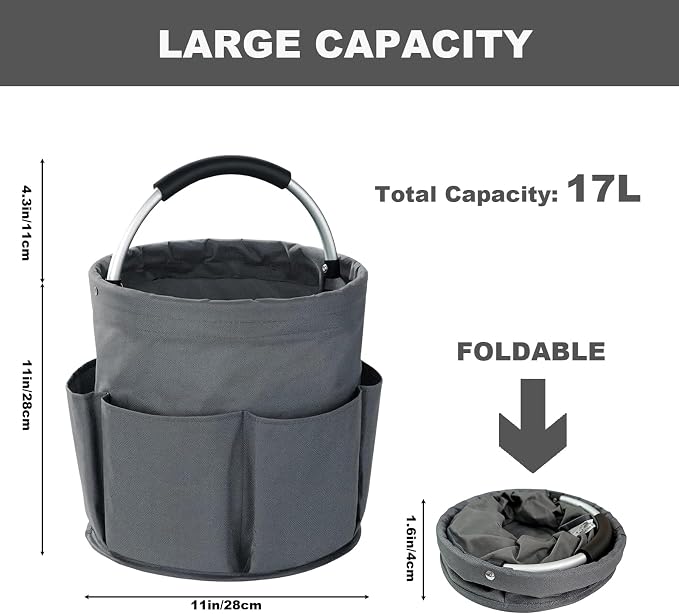 Cleaning Caddy with Handle, 17L Foldable Cleaning Supplies Organizer, Portable Storage Basket, Cleaning Supply Caddy, Multifunctional Cleaning Bucket Bag for Garden, Home, Kitchen (Grey) - Image 4