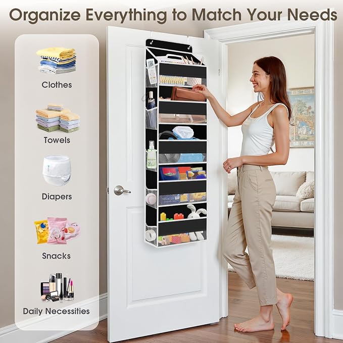 2 Pcs Over The Door Organizer Large Capacity Hanging Storage Room Organizer | 40 lb Capacity, Ultra-Sturdy, Foldable, Mesh Design with Clear Window, Space-Saving Organizer for Pantry, Nursery & Closet - Image 6