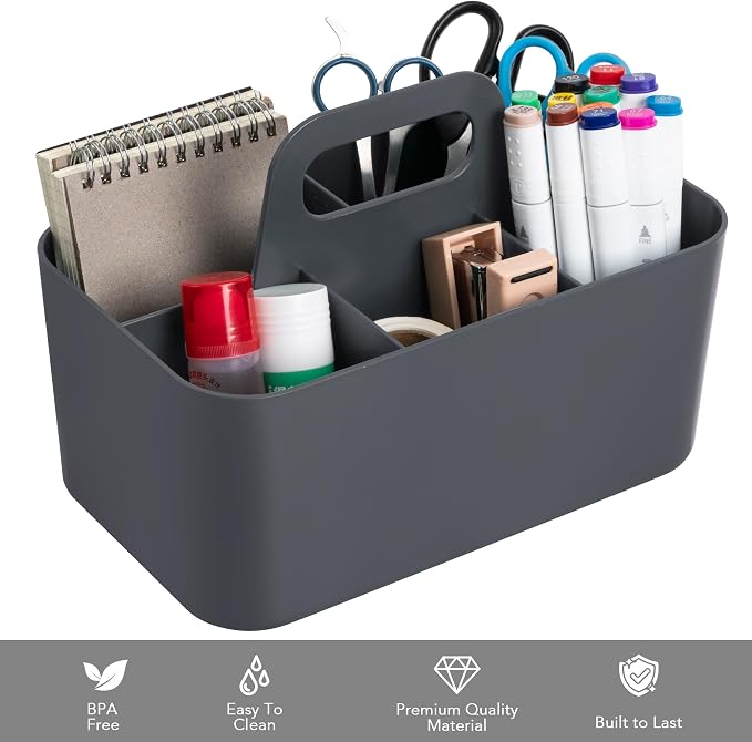 Tiawudi Multipurpose Caddy Organizer, Plastic Caddy with Handle, Stackable Desk Organizer for Stationery, Marker and Pencil, Office Supplies Organizer, Dorm Caddy - Image 2