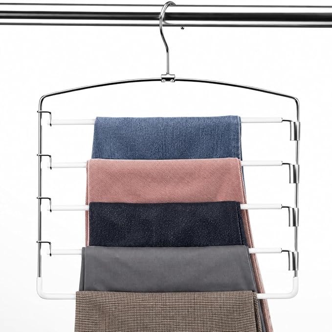 Pants Hangers Space Saving 3 Pack 5 Layer Swing Arm Hanger White by Feerahozer