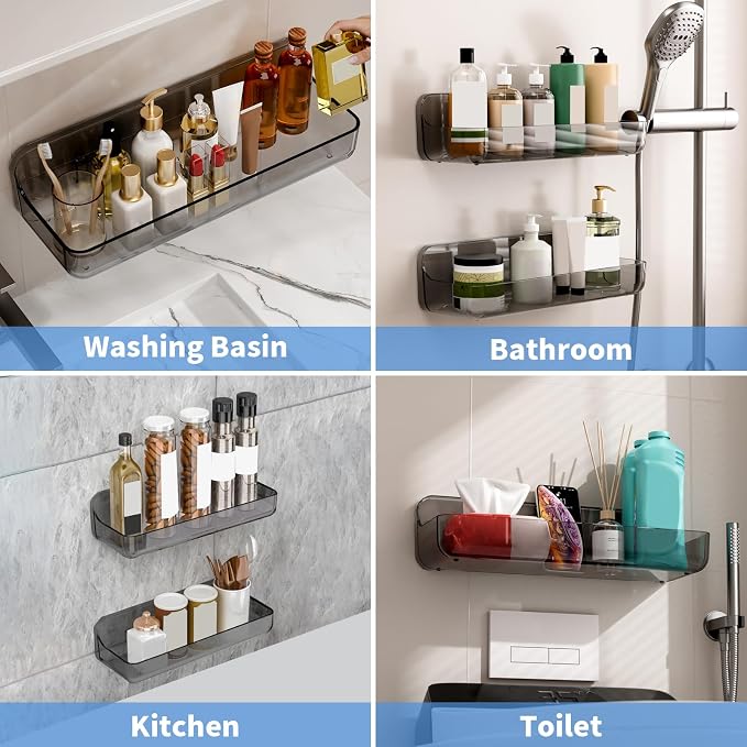 Diesisa Acrylic Wall Mount Organizer, Adhesive Shelves,2Pc Bathroom Shelves - Image 6