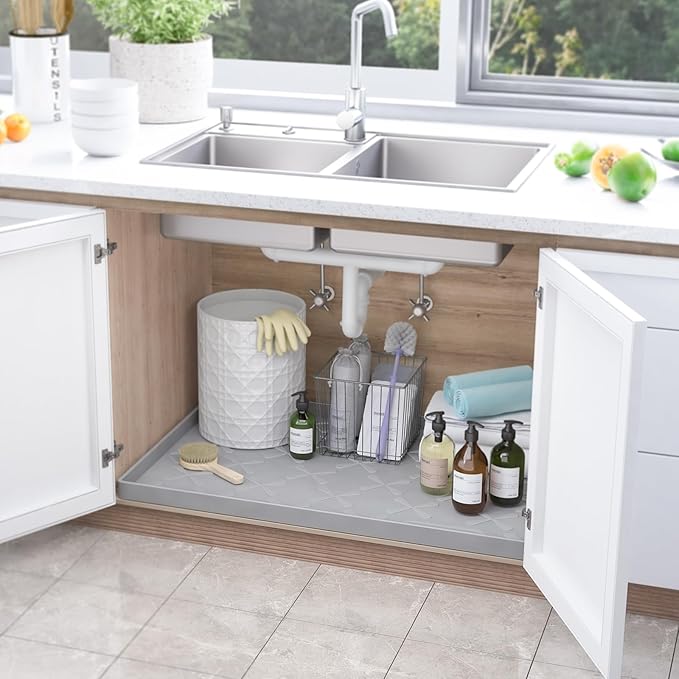 SIKADEER Waterproof Under Sink Mat 31" x 22" Kitchen Cabinet Liner Silicone - Image 2