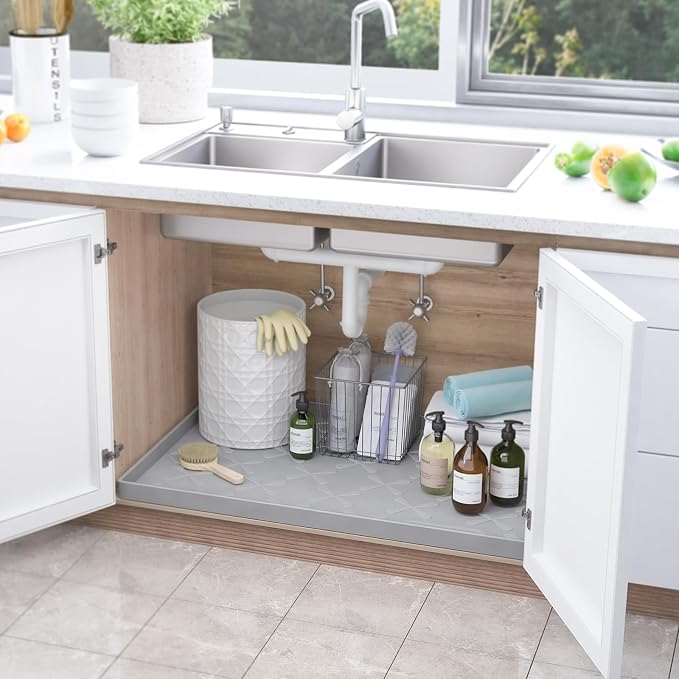 SIKADEER Waterproof Under Sink Mat 22" x 22" Silicone Mat Cabinet Protector - Image 2