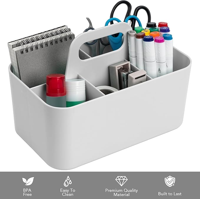 Tiawudi Multipurpose Caddy Organizer, Plastic Caddy with Handle, Stackable Desk Organizer for Stationery, Marker and Pencil, Office Supplies Organizer, Dorm Caddy (Pack of 2) - Image 3
