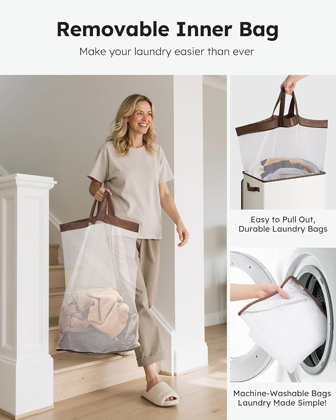 SOLEDI Slim Laundry Basket with Lid, Narrow Laundry Hamper for Small Space - Image 4