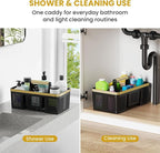 BYUNER Portable Cleaning & Shower Caddy with Handle: Rigid Plastic Basket with 4 Divided Compartments, All-Side Drainage for College Dorm, Bathroom & Utility Use, Black/Gold - Image 2